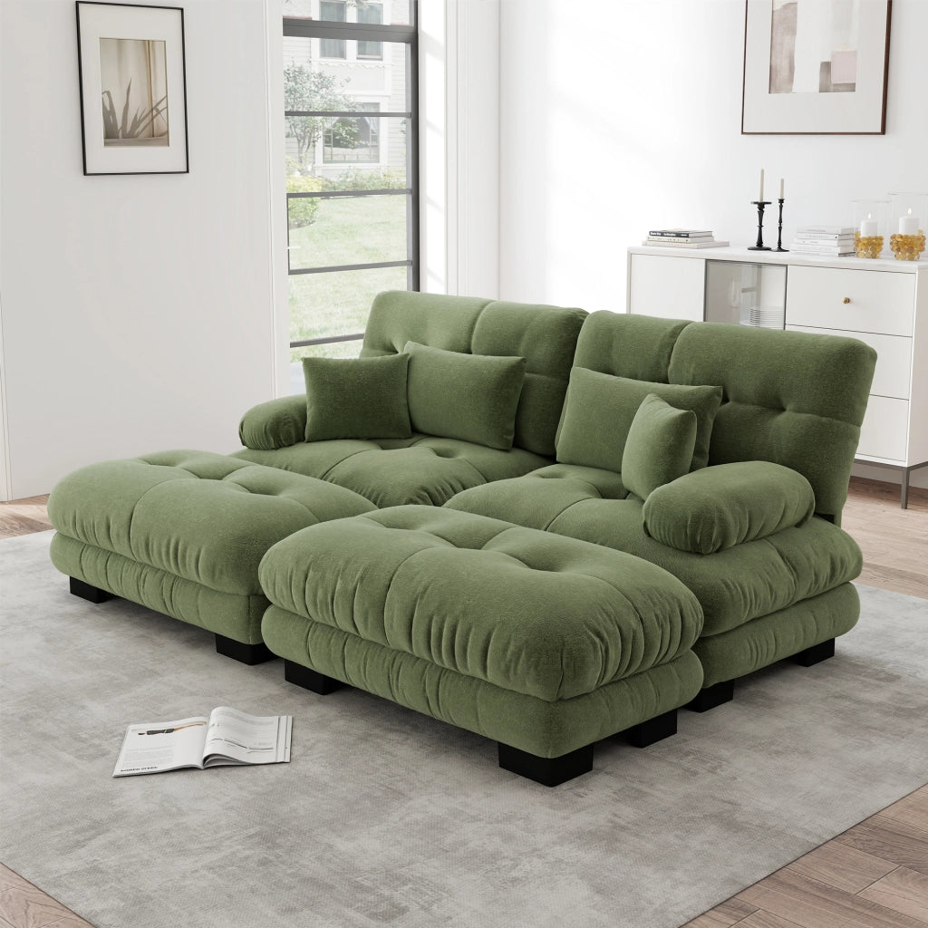 Divano Angolare in Chenille con Ottomane e Cuscini ¨C MINIMAL ¨C Verde