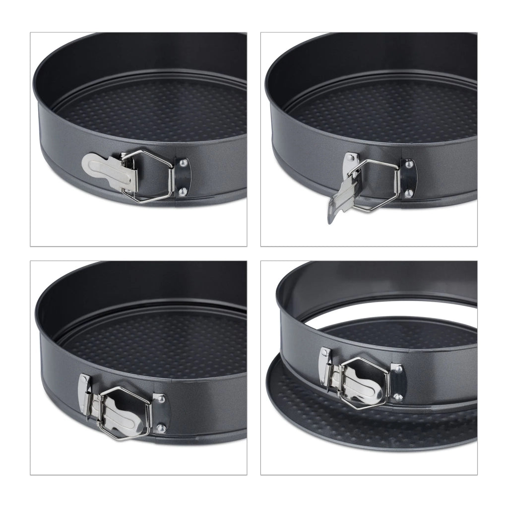 Set di 3 teglie a cerniera rotonde diverse 25 x 25 x 5 cm sformatura facile pasticceria in metallo nero 13_0012783