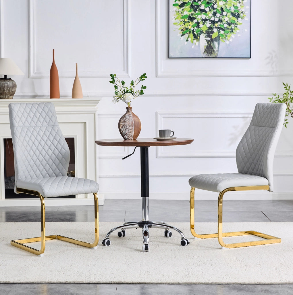 SEDIA da pranzo con schienale alto 100 cm, PU grigio chiaro e metallo oro, Set da 2 pezzi