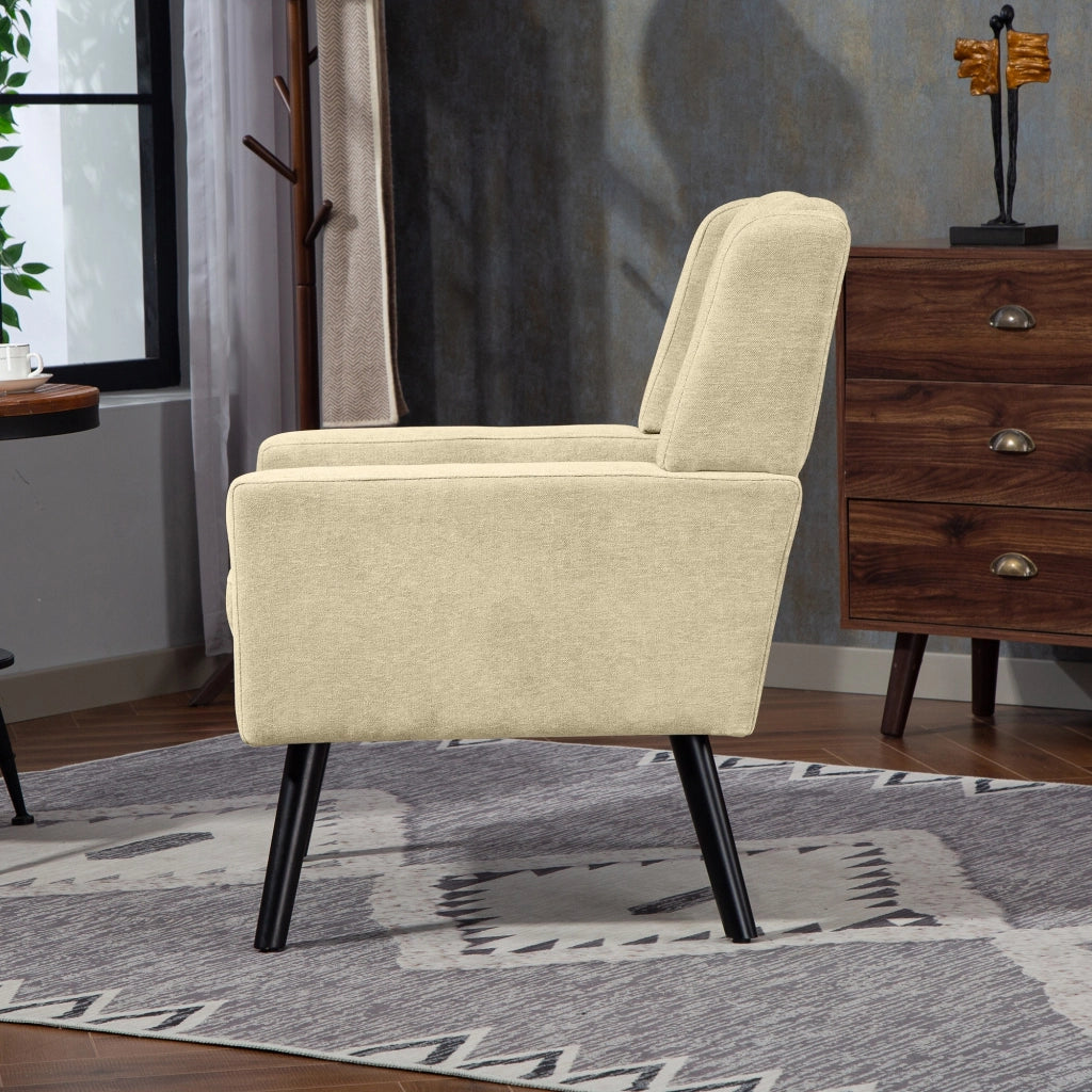 Sedia imbottita con trapuntatura e gambe in legno