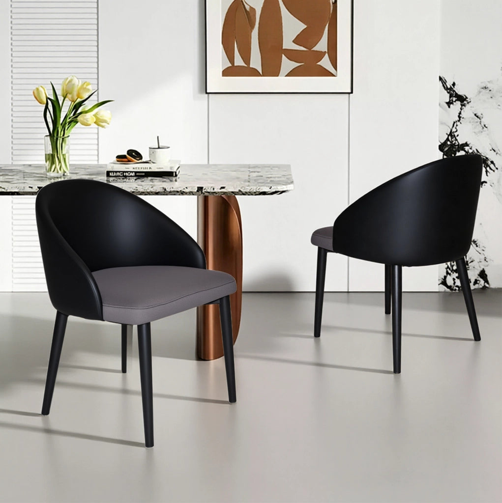 Set di 2 sedie da pranzo in PU nero e rete grigia