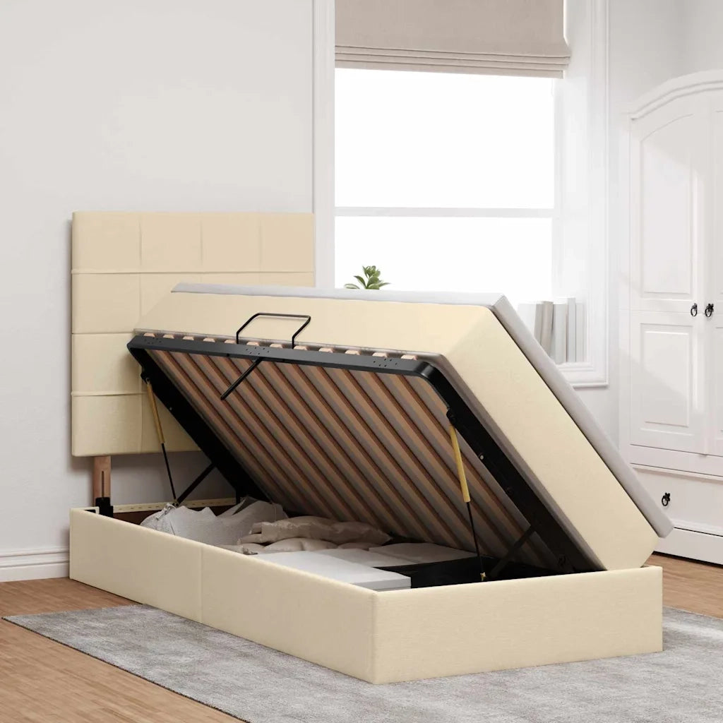 Letto con contenitore e LED Crema 100 x 200 cm Poliestere