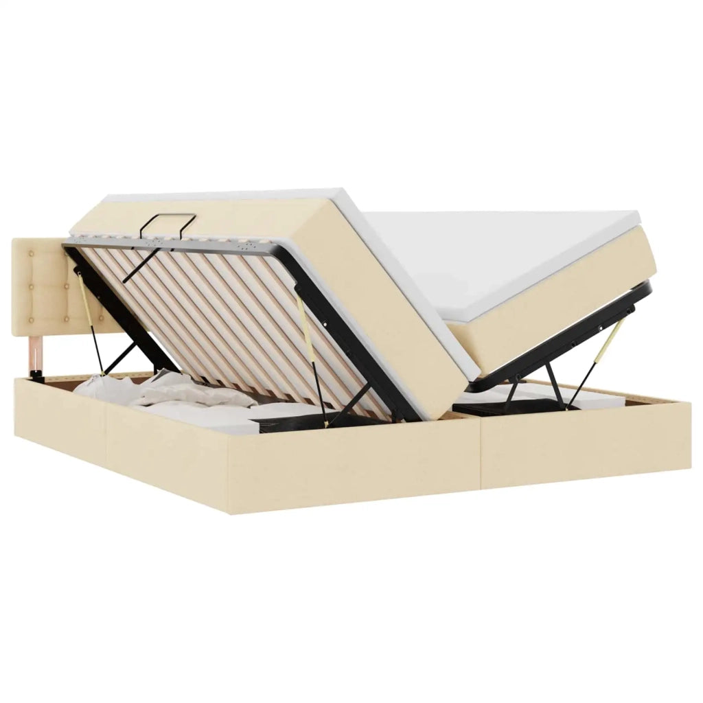 Letto con Contenitore Crema 180 x 200 cm Pelle Sintetica