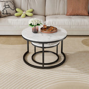 Set di 2 tavolini da salotto rotondi a incastro 70 e 45 cm in MDF e metallo; nero e bianco