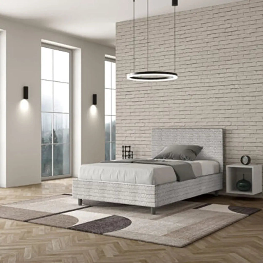 Letto una piazza e mezza con rete imbottito 120x190 tessuto Aragona 1 bianco Adele