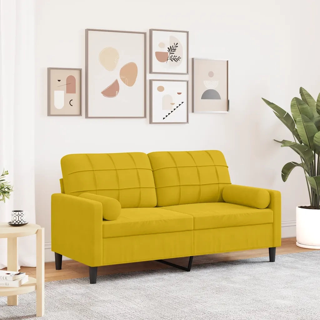 Divano a 2 Posti con Cuscini Giallo 140 cm in Velluto