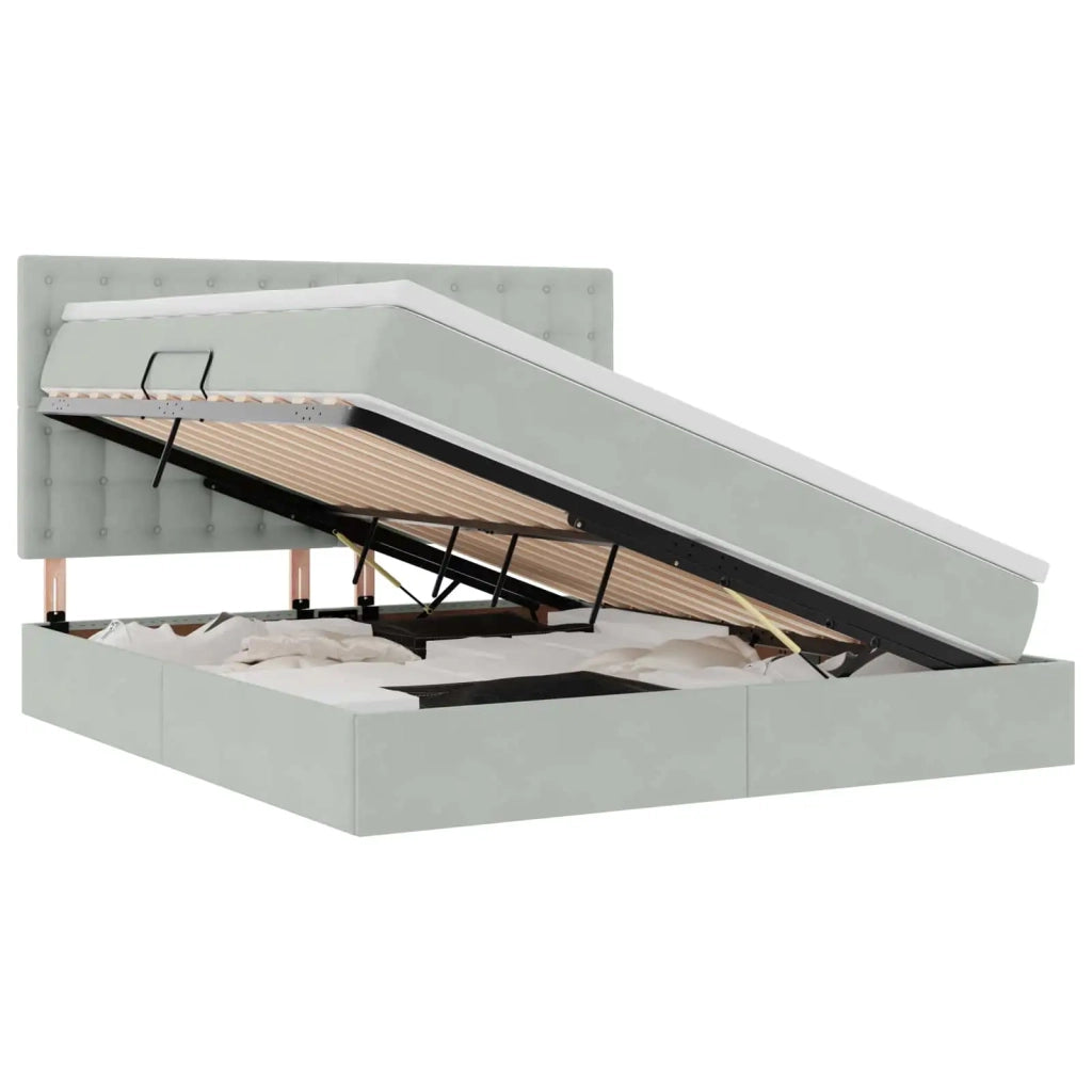 Letto con contenitore e LED Grigio chiaro 180 x 200 cm Velluto