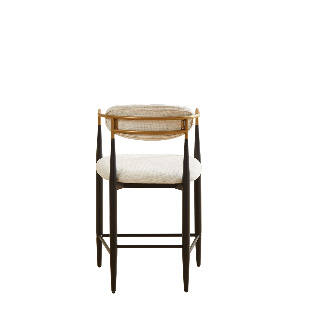 SGABELLO DA BAR Set da 2 pezzi con braccioli, tessuto beige, struttura nero e oro