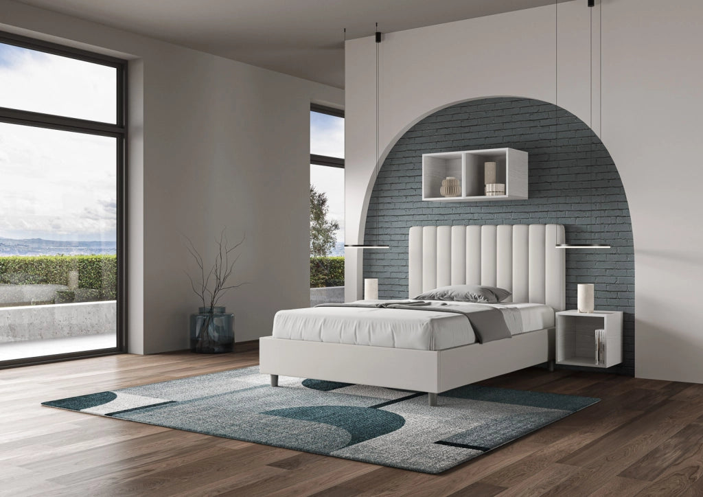BS COM Letto una piazza e mezza contenitore imbottito 130x210 similpelle bianco