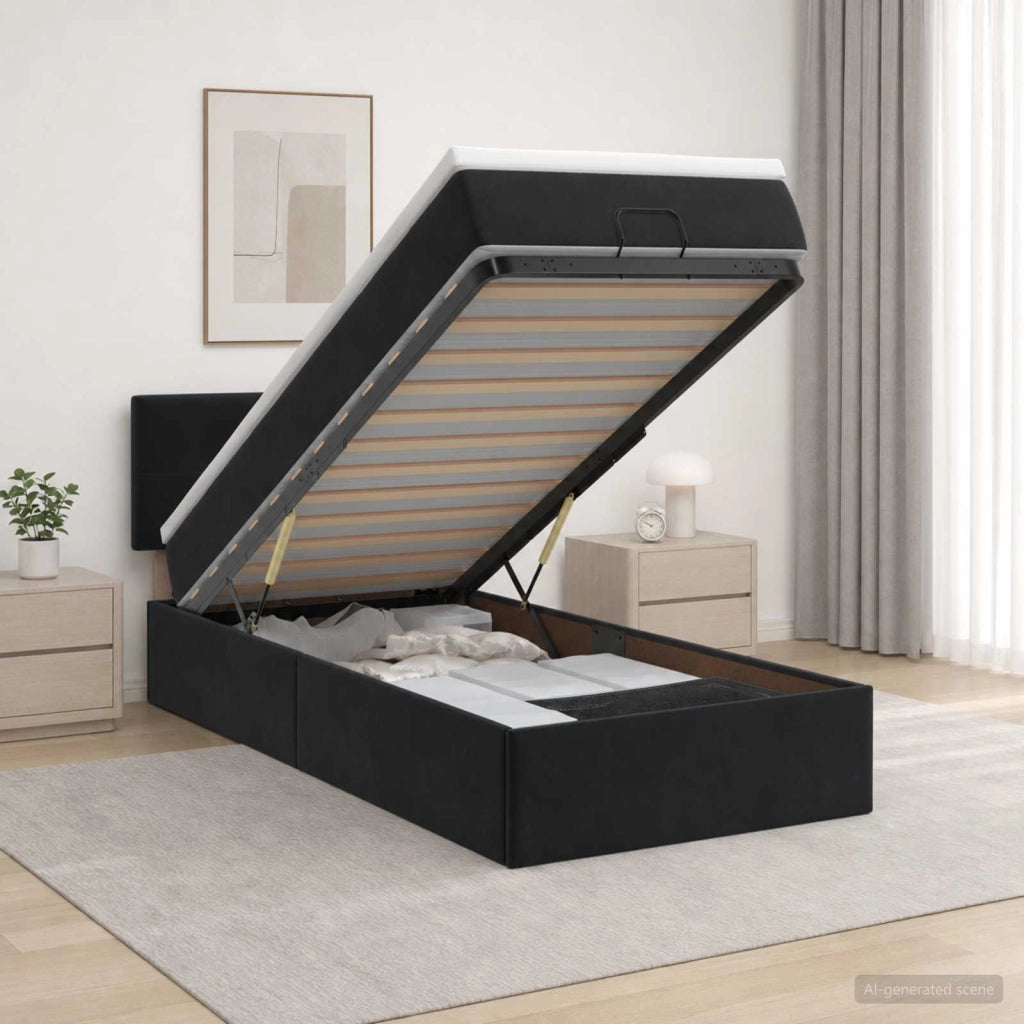 Letto ottomano con materasso Nero 100 x 200 cm Velluto 3456539
