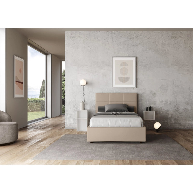 Letto imbottito Piazza e mezzo 130x210 cm Mika - Similpelle,Tortora,Con rete