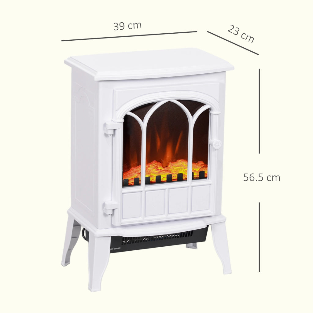 Camino da Terra Elettrico Potenza 1000W / 2000W con Effetto Fiamma Regolabile, 39x23x56.5cm, Bianco