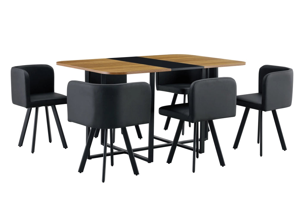 Set tavolo e sedie da pranzo estensibile in MDF metallo e PU nero e legno per cucina