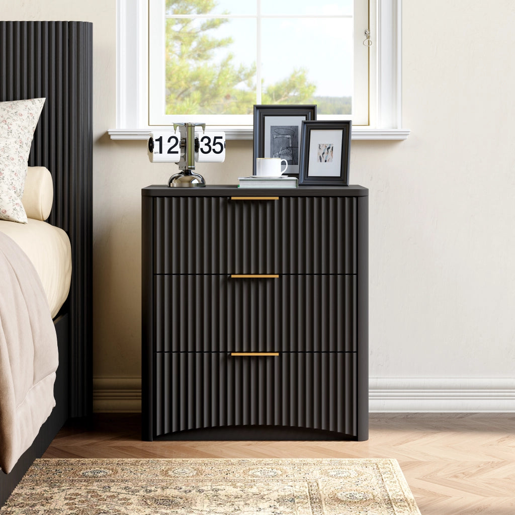 Comodino con 3 Cassetti ¨C MINIMAL ¨C Nero, Metallo, Design Moderno