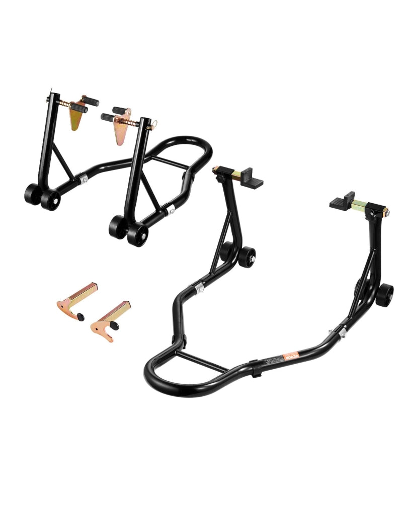 Cavalletto Alzamoto Anteriore e Posteriore 498kg, Stand Sollevatore Moto TD-003-05WFR con Forchette U e L per Garage Officina, Nero