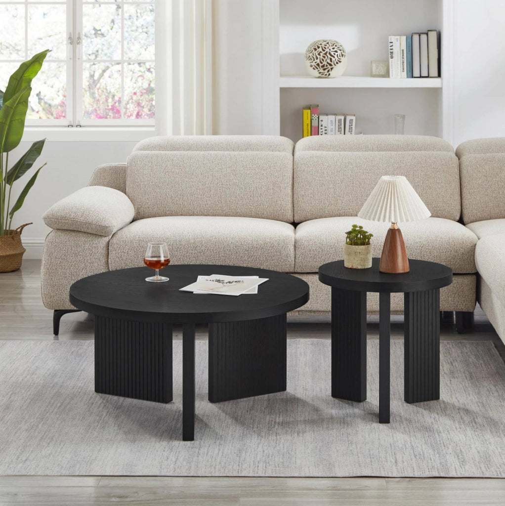 TAVOLO da caffè rotondo Set da 2 pezzi in MDF nero