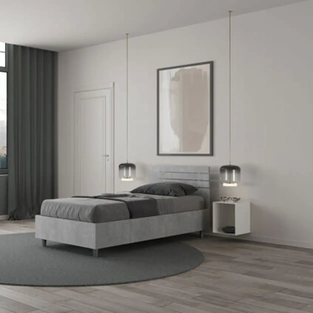 Letto singolo con rete 80x200 testata dritta con doghe cemento Ankel