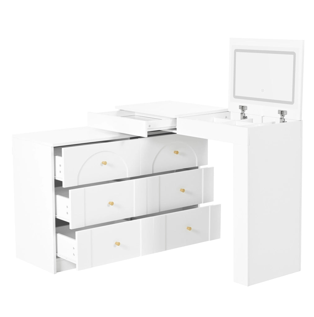 Schminktisch mit drehbarem Gestell und LED-Beleuchtung, Weiß, 105×40×80 cm