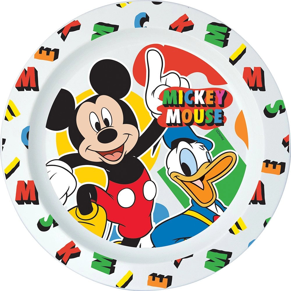 Piatto Piano Originale Disney Mickey in plastica alimentare per bambini.