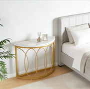 Tavolo consolle da ingresso semicircolare oro e bianco, 110 x 35 cm