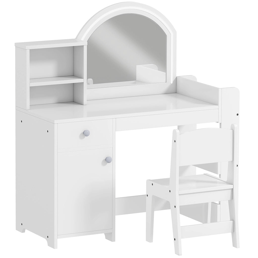 Set Toeletta Trucco per Bambine 88,6x38,8x96,9 cm con Specchio Sedia Luce LED Armadietto Scaffali e Libreria in MDF