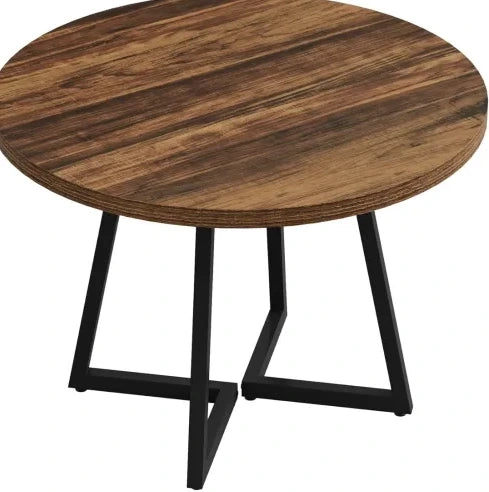 TAVOLO Rotondo 80 cm MDF e Metallo Nero Marrone Rustico