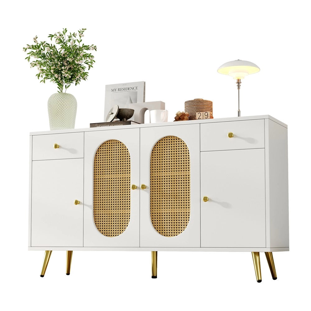 Cassettiera con 2 cassetti e 4 ante ¨C Minimal ¨C bianco legno naturale 140x35x82 cm per soggiorno cucina