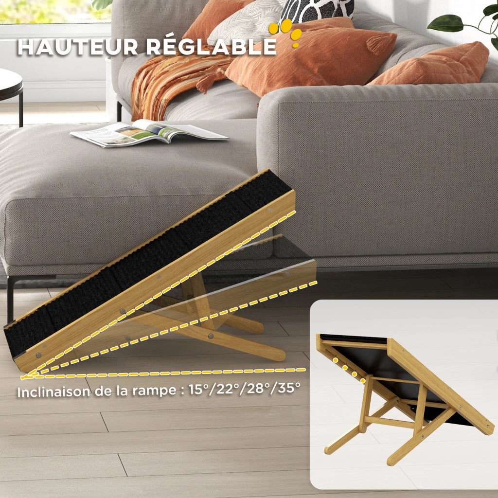 Rampa pieghevole per cani in legno naturale regolabile 4 altezze per casa 83,5 x 35 x 47,5 cm