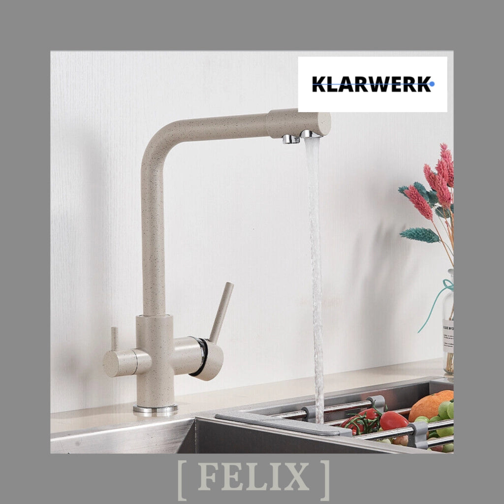 FELIX | Rubinetto per acqua potabile a 3 vie color beige sabbia | miscelatore da cucina ad osmosi in acciaio inossidabile | Filtro 3 connessioni