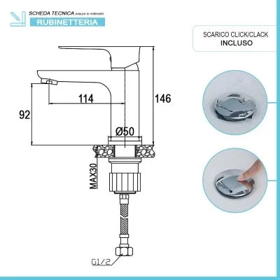 Set miscelatori lavabo e bidet Flat cromati con piletta click clack