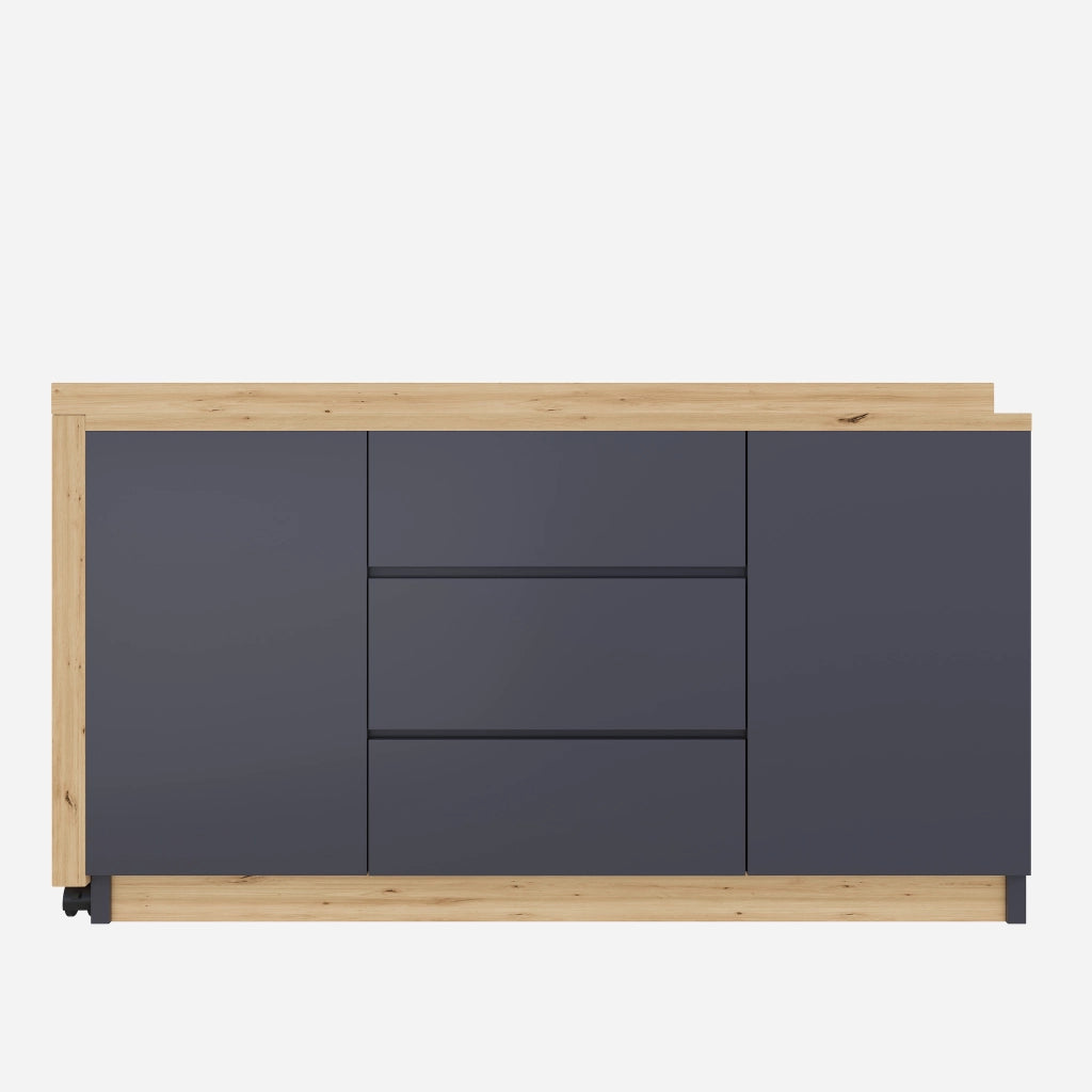 Scrivania con ruote bloccabili ¨C design multifunzionale, piano girevole spesso 4 cm, bloccabile, grigio/quercia, scrivania pieghevole, scrivania ad angolo, sideboard
