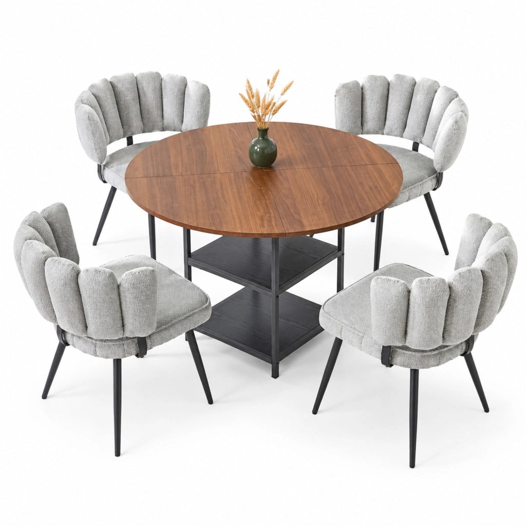 Set tavolo da pranzo rotondo e 4 sedie grigie