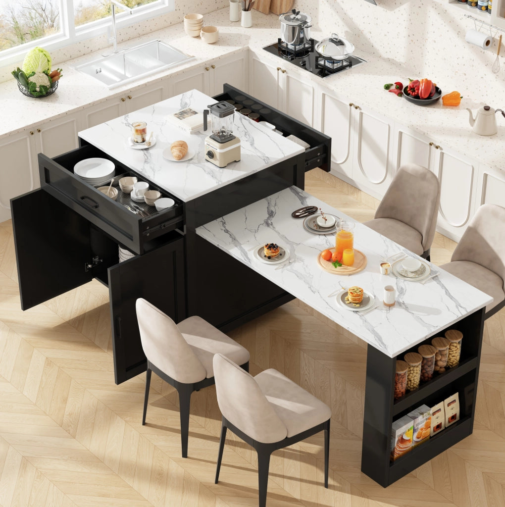 TAVOLO BAR Estensibile 98-204x70x93,5 cm MDF Nero con contenitore