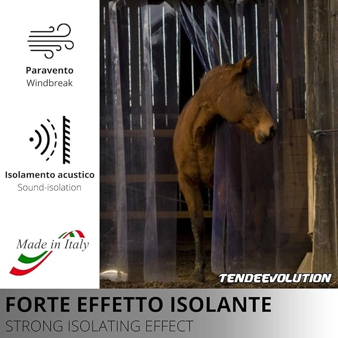 Porta Industriale a Strisce Flessibili in PVC Trasparente 1m x 4m | Ottimo Isolamento Termico | Profilo e Piastre in Acciaio Inox