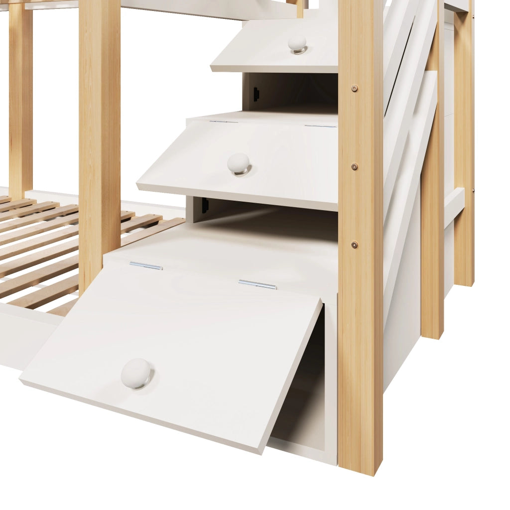 Letto a soppalco per bambini 90x200 con scala contenitore e lavagna