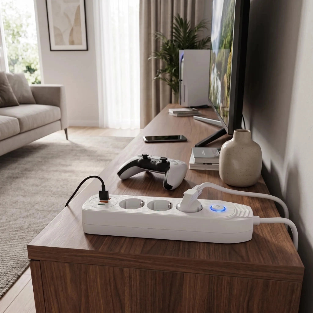 Multipresa Con Prolunga, 3 Prese + 2 Porte Usb-a + Usb-c Jnh024-3b White
