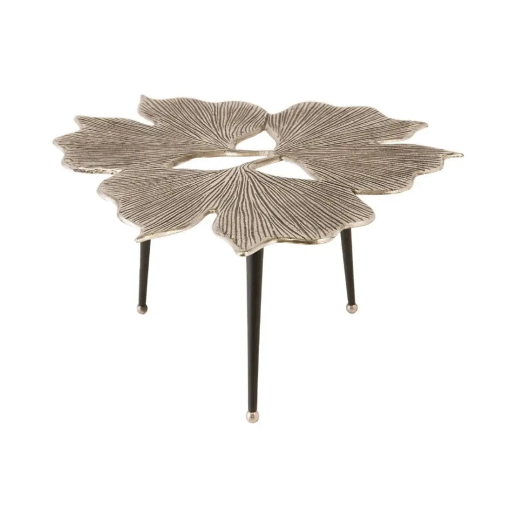 Tavolino basso LOTUSIA argentato 75 cm – Design floreale scolpito in alluminio