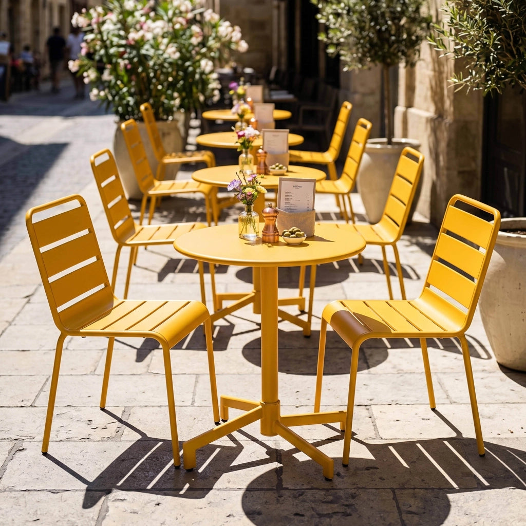 Oviala - Set tavolo da giardino e 2 sedie in metallo giallo