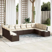 Set Divano da Giardino con cuscino 10 pcs Marrone polyrattan