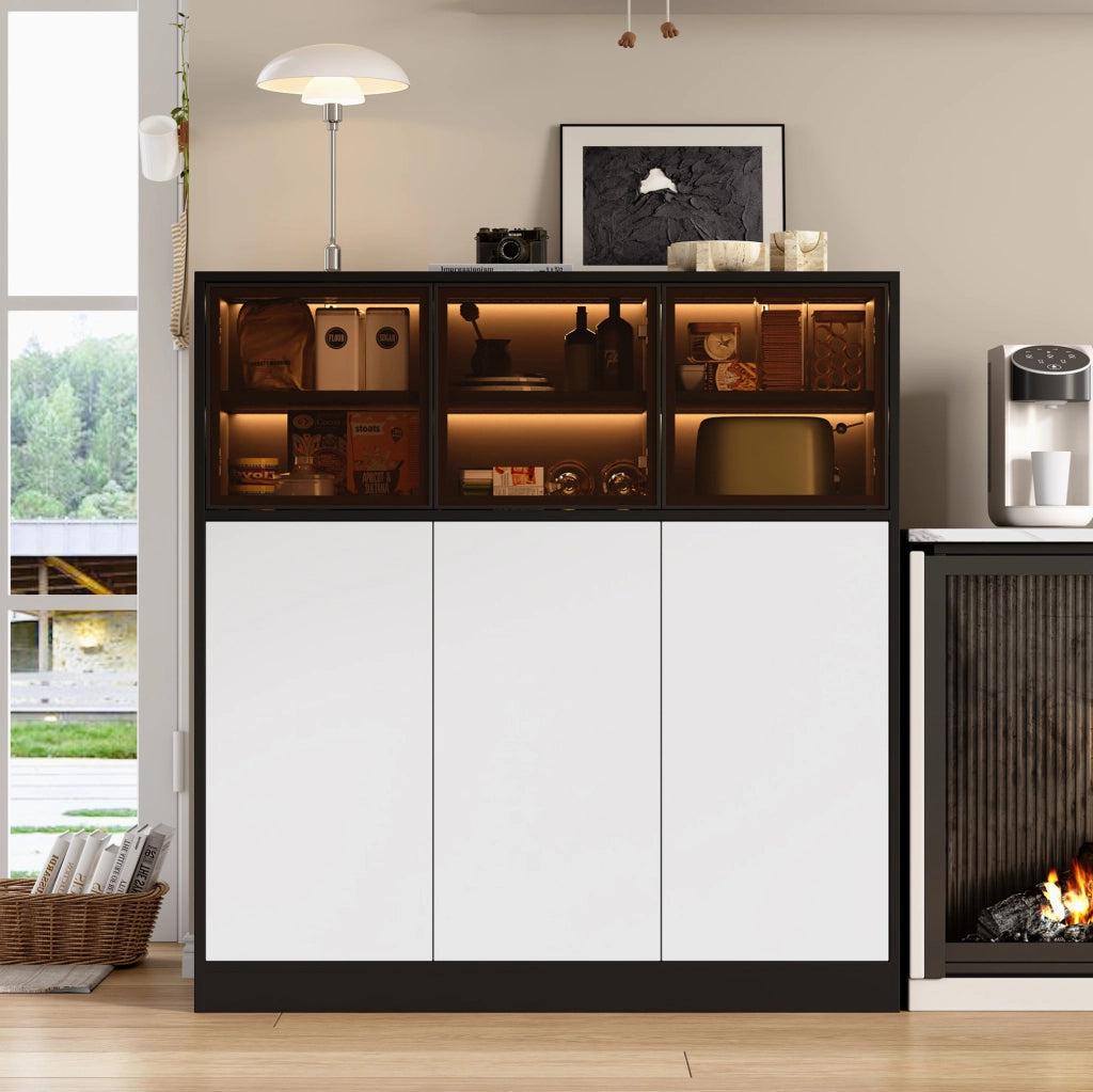 Credenza con illuminazione LED, 6 ante e 14 vani