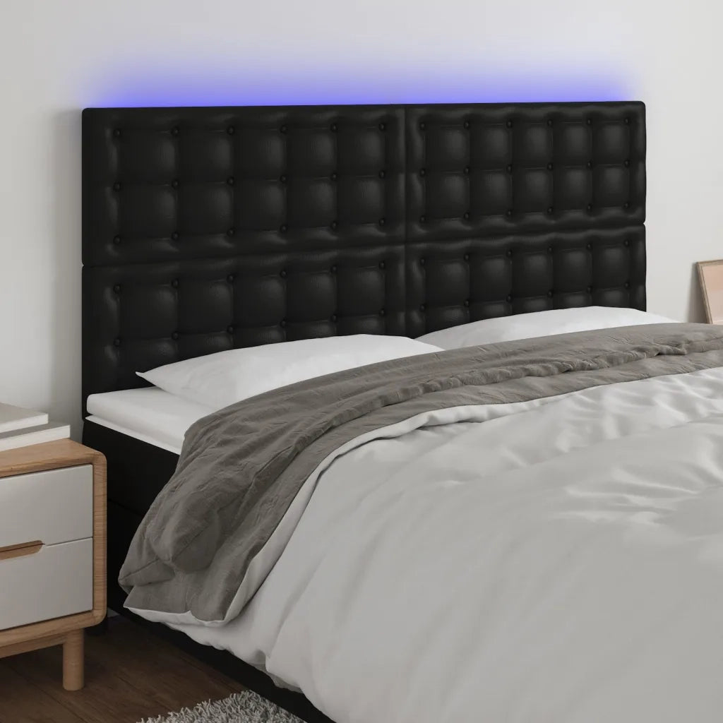 Testiera | Testata a LED Nera 180x5x118/128 cm in Similpelle