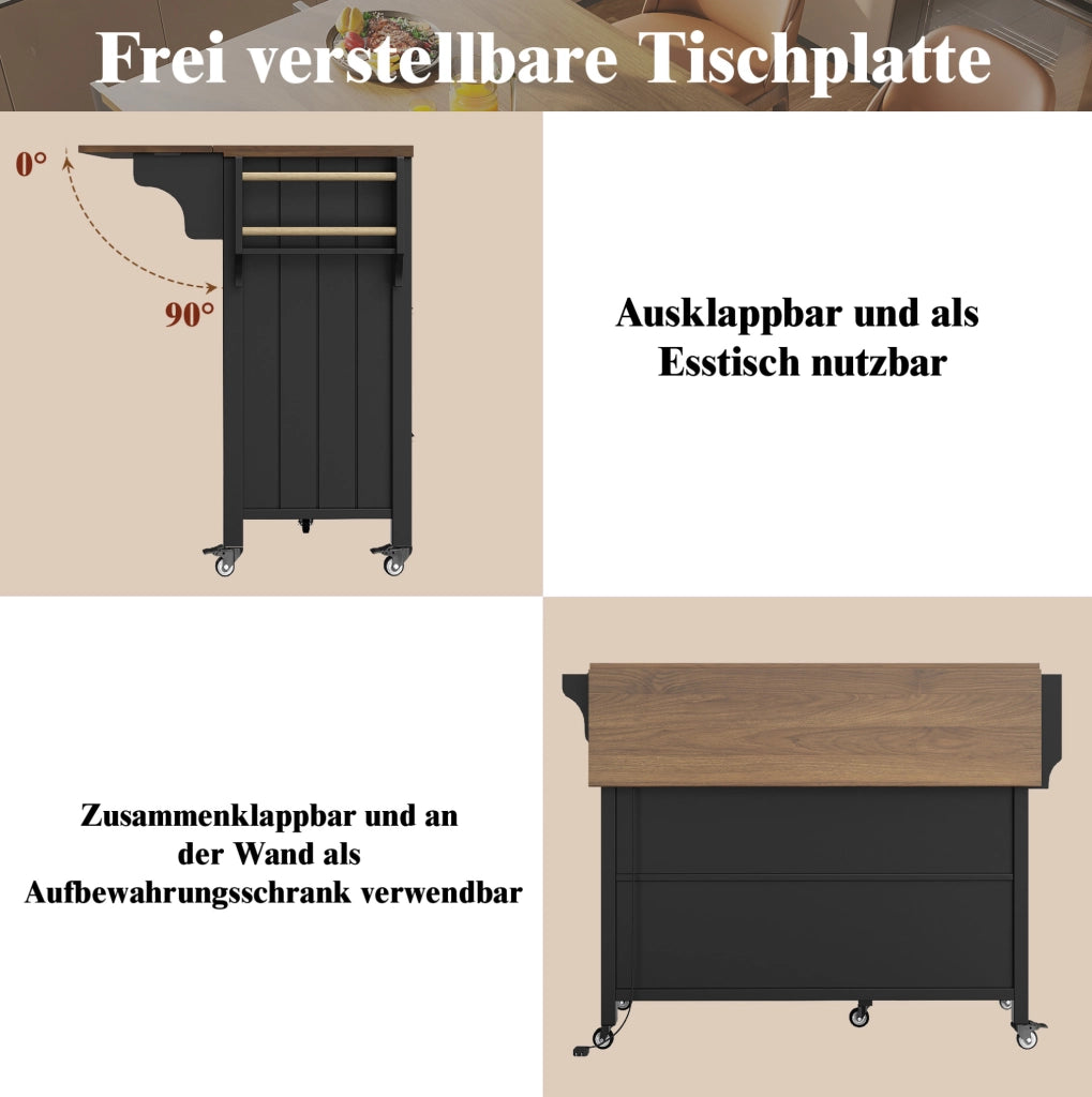 CARRELLO CUCINA 139x40x94 cm Nero MDF con LED e ruote