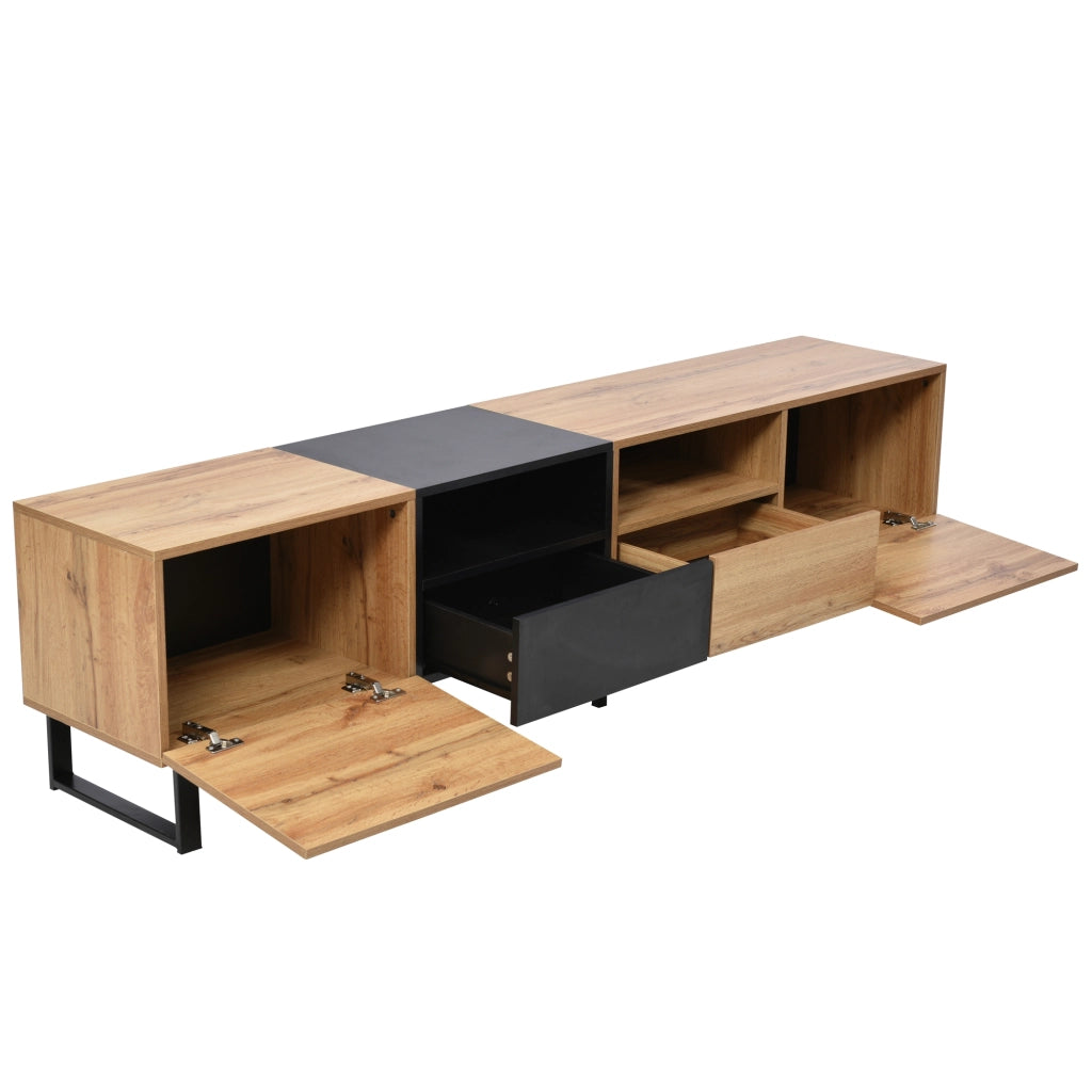 Mobile porta TV moderno nero e legno 190 cm