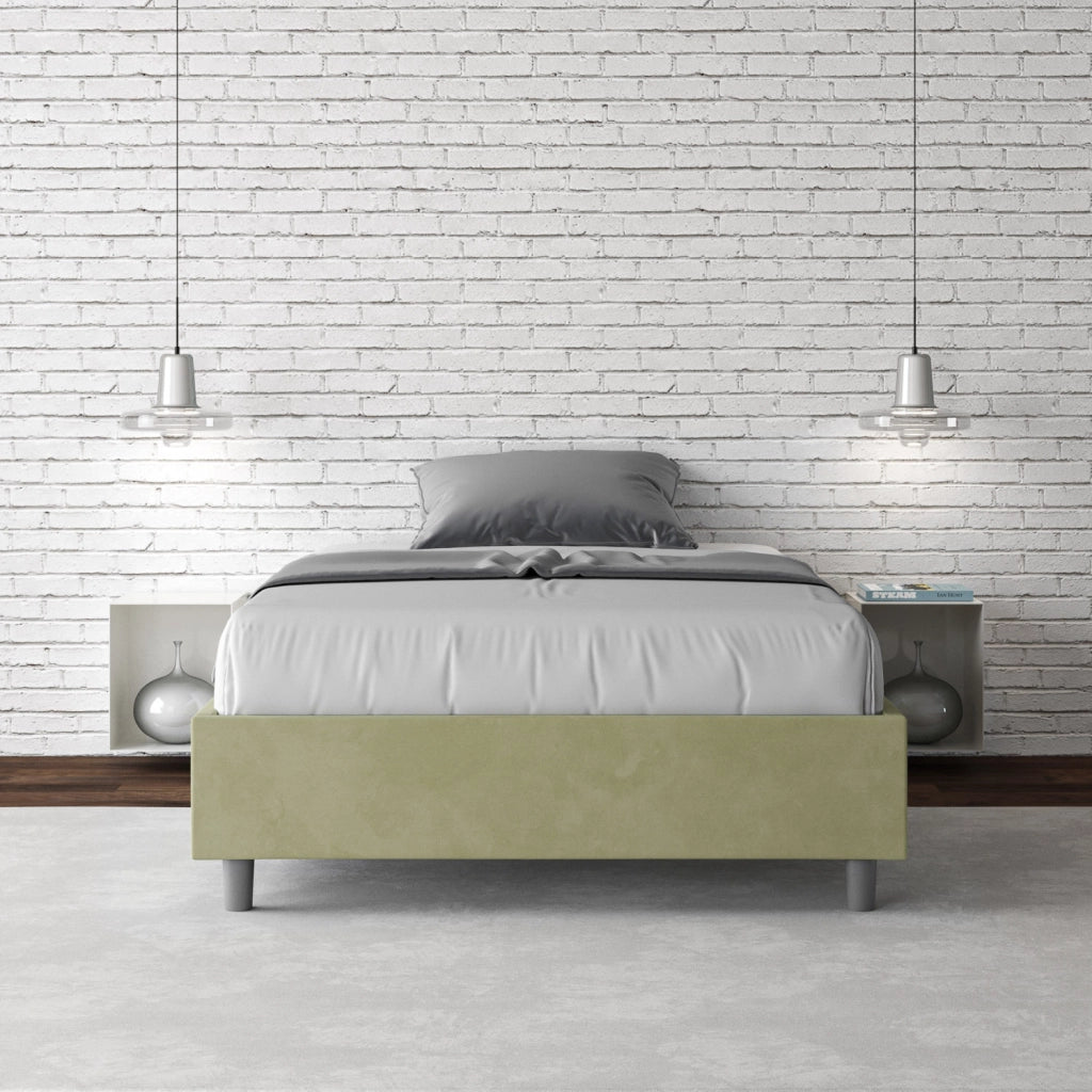 BS COM Letto singolo con rete imbottito 100x210 microfibra tè verde