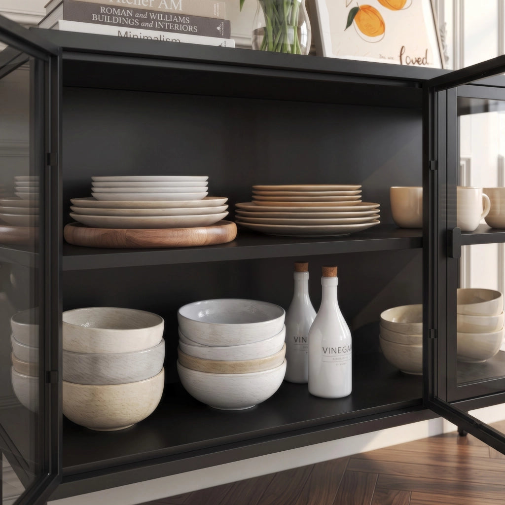 Armadietto con Vetrina Borshavisa Credenza con 3 Ante in Vetro 80x100x35 cm [en.casa]