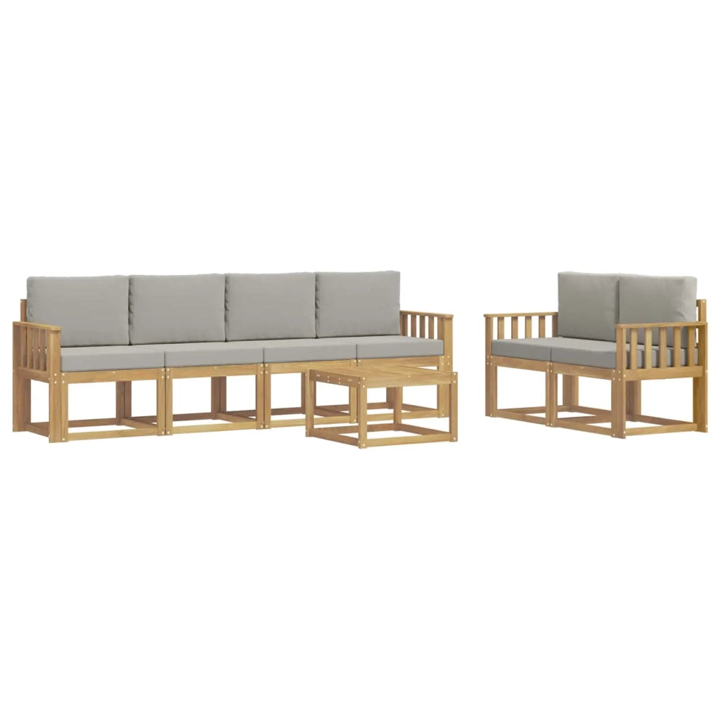 Set di divani da esterno 7 pz Bianco e Grigio Chiaro Poliestere 3387275