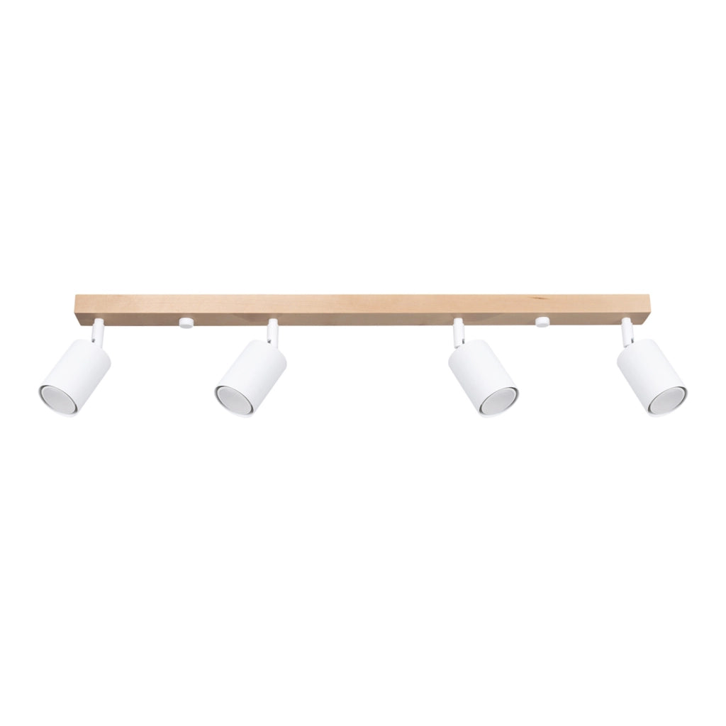 Lampada da soffitto VERDO a 4 luci in acciaio bianco e legno, moderna, regolabile