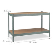 Banco da lavoro officina garage 120 x 60 x 90 cm regolabile 2 livelli comodo stoccaggio in acciaio grigio 13_0013459