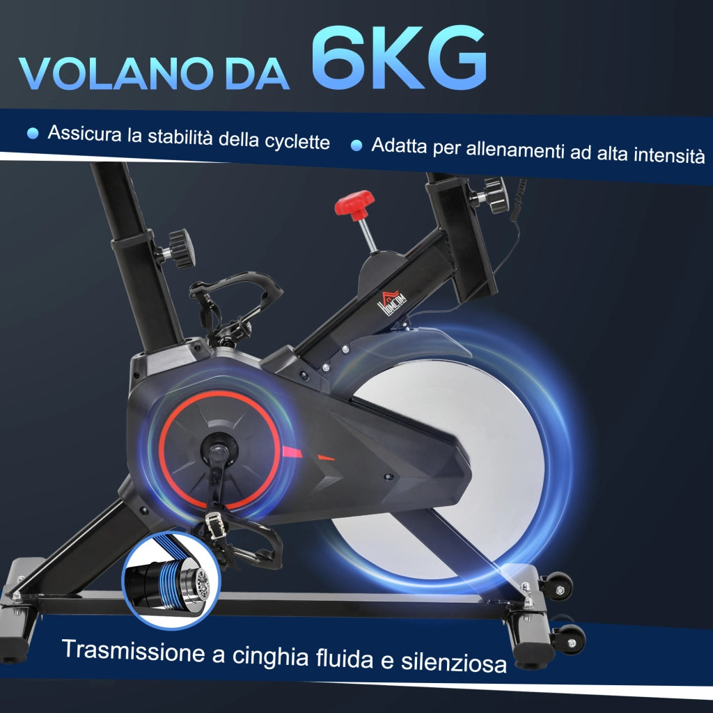 Cyclette da Casa con Resistenza Regolabile,Cyclette Professionale da Camera con Sella e Manubrio Regolabile,Monitor LCD,Sensore Battito Cardiaco Porta Celullare e Volano 6kg,Max.100kg