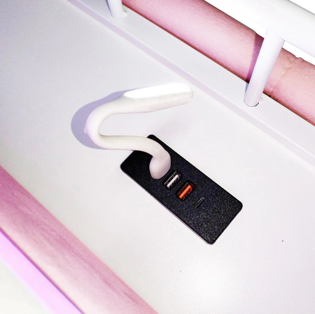 Letto imbottito per bambini 90x200 cm con LED, USB e contenitore idraulico, velluto rosa
